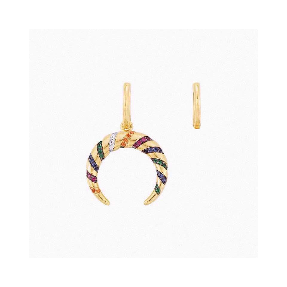 APM Monaco Gold Multi-Color Gemstone Crescent Hoop Earrings
